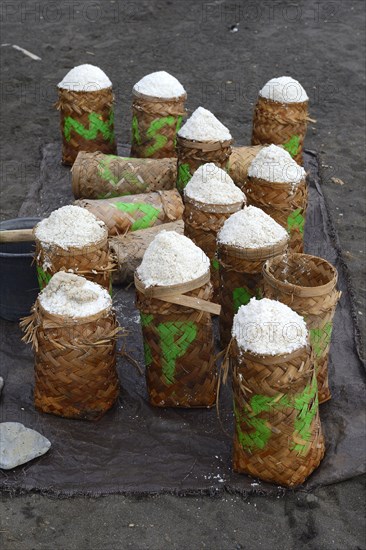 Sea salt harvested and packed for drying