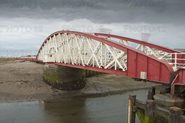 Coastal swing bridge in the harbour of the coastal town of Ramsey