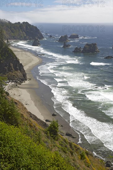 View of the coastline with offshore chimneys