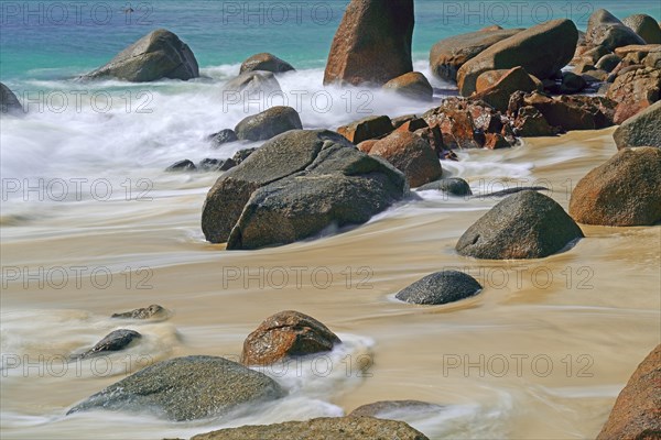 Beach and granite rocks at Anse Possession
