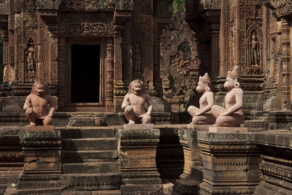 Sculptures of deity guards at the Khmer Hindu Temple