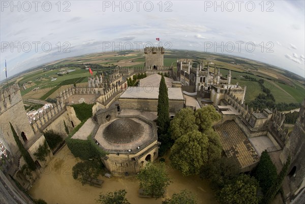 View of castle towers and courtyard