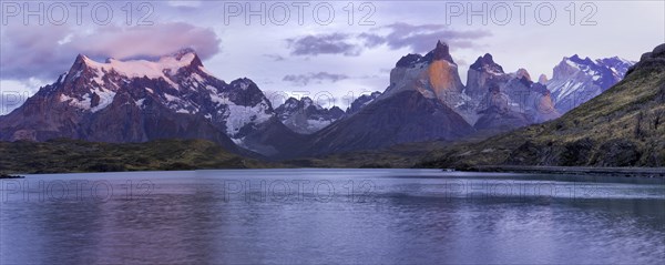 Sunrise over the Cuernos del Paine and Lago Pehoe