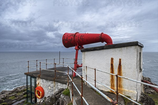 Foghorn at Ardnamurchan Point and westernmost lighthouse on the British mainland in Scotland