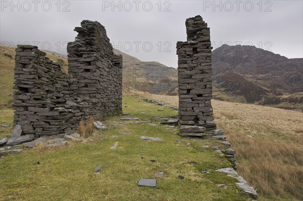 Ruins and tramway in abandoned slate mine