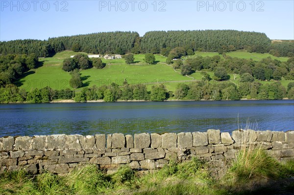 View of dry stone wall and reservoir