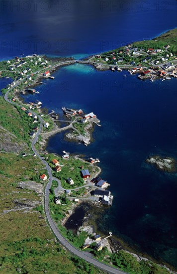 Aerial view of the fishing village of Reine