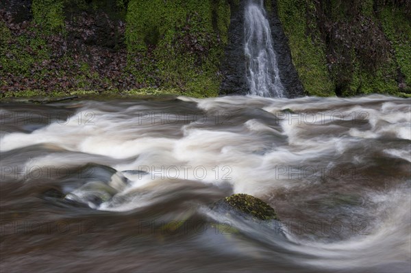 Fast flowing river in spate following storm