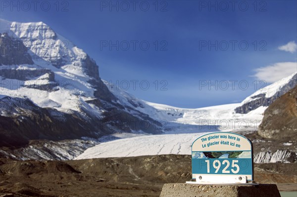 Sign marking the edge of the retreating Athabasca Glacier in 1925