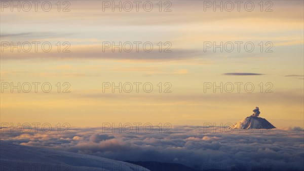 View of active stratovolcano at sunrise