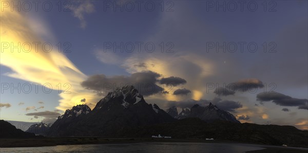 Cuernos del Paine and Lago Grey at sunset