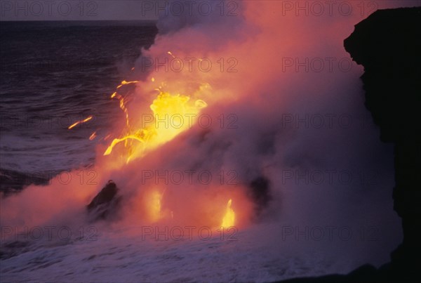 Lava flowing into ocean