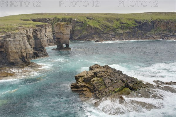 View of sea cliffs and offshore stack