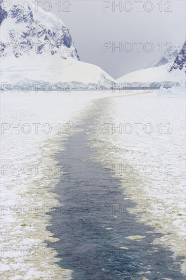 Track of an icebreaker breaking through the pack ice