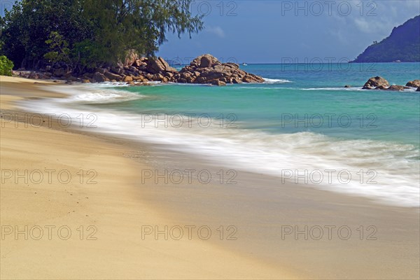 Beach and granite rocks at Anse Possession