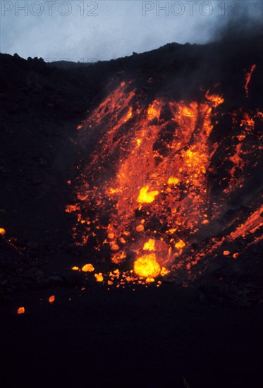 Volcanic eruption with lava flow