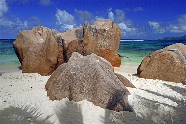 Beach and granite rocks at the dream beach Source d'Argent