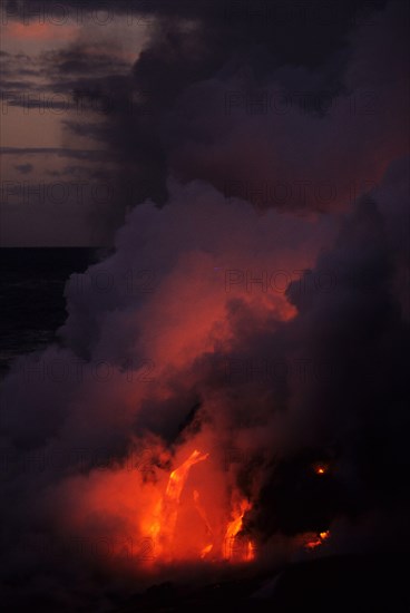 Lava flowing into ocean