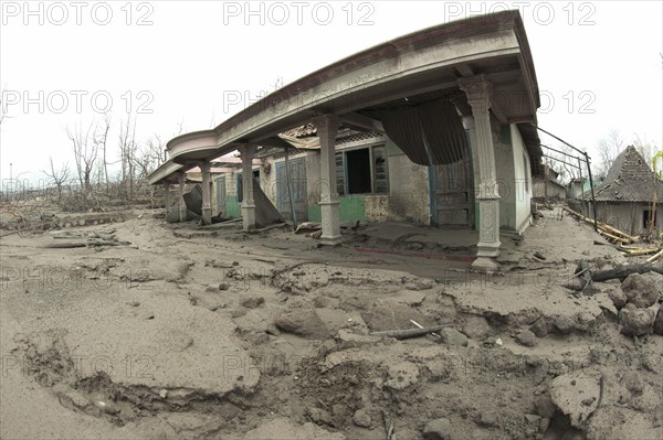 Road covered with ash