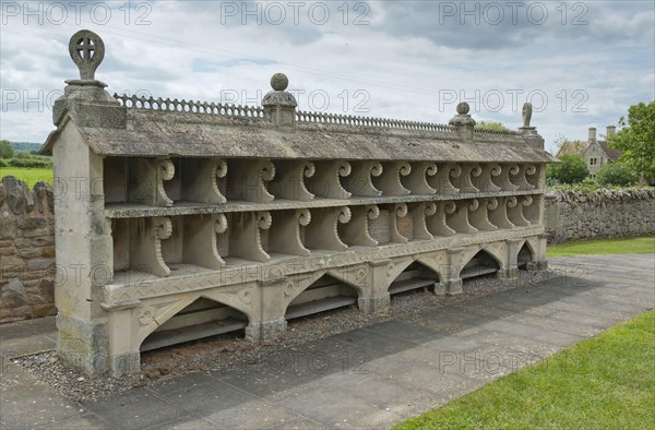 Mid-19th century stone bee house with 33 galleries to house straw bee skeps