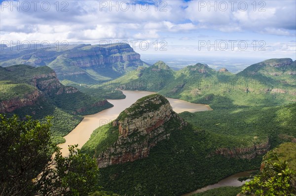 View of rock formations and river gorge