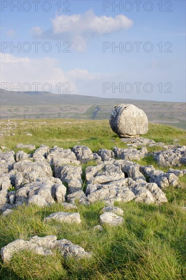 View of limestone pavement and erratic rock