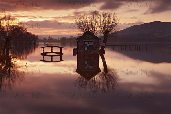 View of the lake at sunrise at high water level