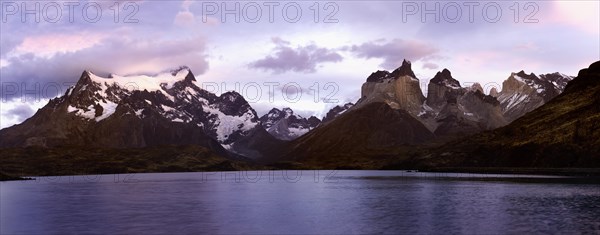 Sunrise over the Cuernos del Paine and Lago Pehoe