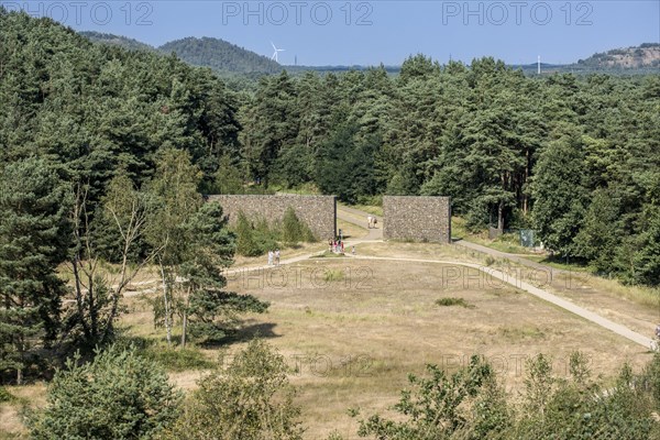 Tourists walking through entrance gate of the Mechelse Heide