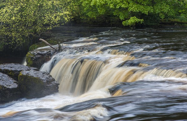 View of river and waterfall