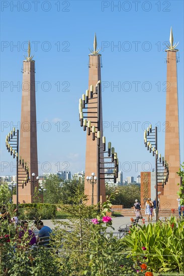 Granite obelisk and lamppost