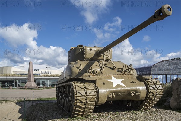 American M4 Sherman tank in front of the Musee du Debarquement Utah Beach