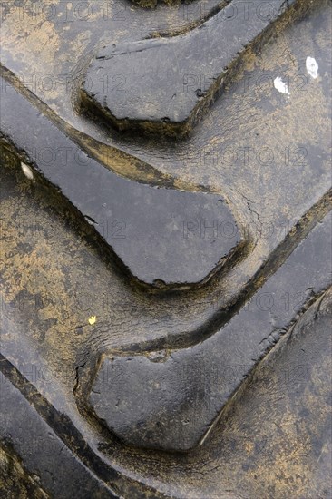 Close-up of a tractor rubber wheel