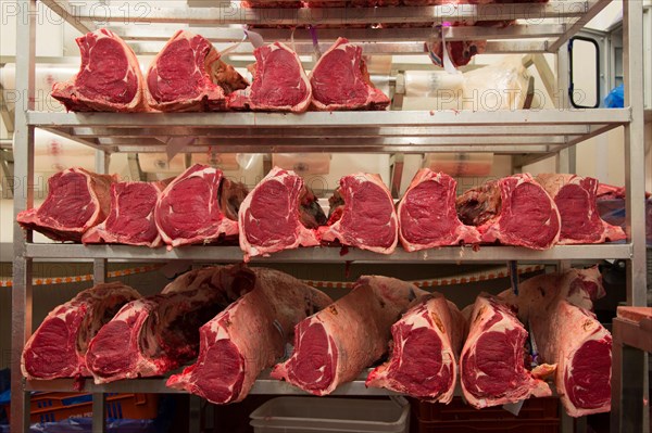 Sirloin joints of beef in abattoir