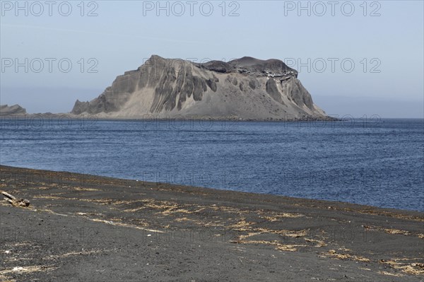 View of volcanic sand on the beach