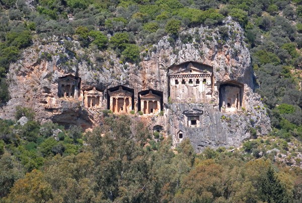 Lycian rock tombs carved into the rock