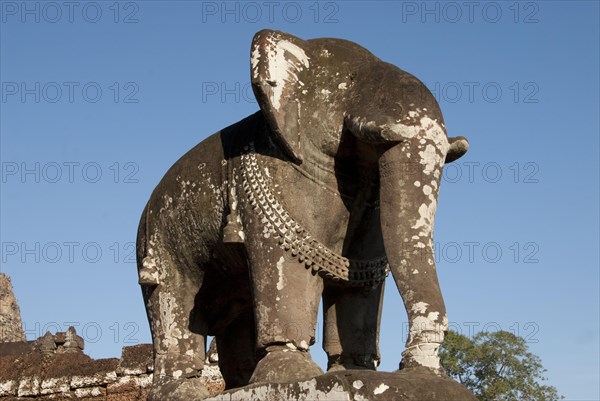 Elephant sculpture on a corner of the Khmer temple