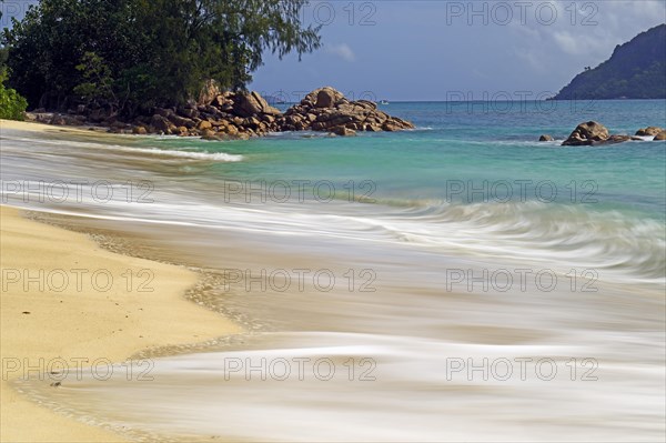 Beach and granite rocks at Anse Possession