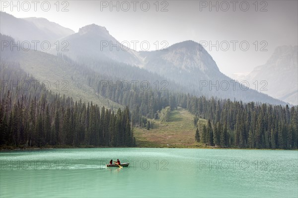 Tourists in a rowing boat on Emerald Lake