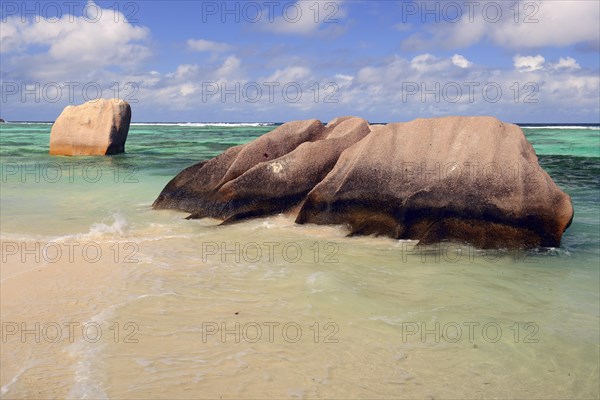 Beach and granite rocks at the dream beach Source d'Argent