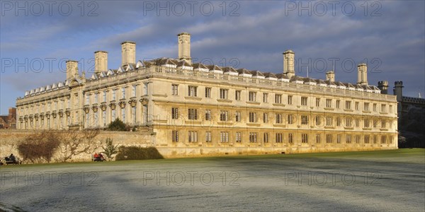 Sunlight on college building in frost