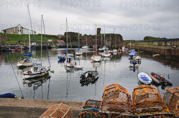 View of harbour with lobster pots