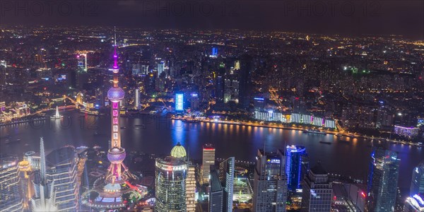 View over the Pudong financial district at night