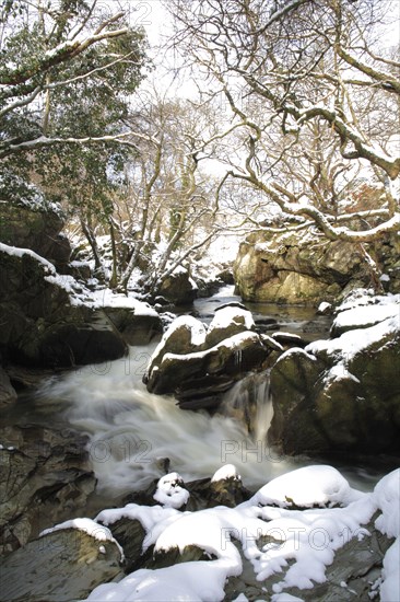 River with snow cascades