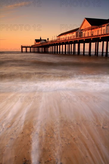 View of restored pier at sunrise