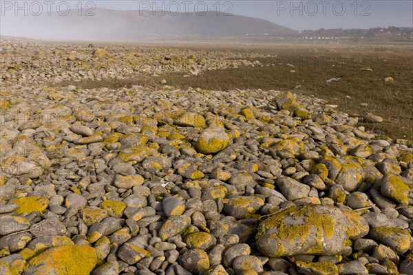 View of shingle bank spreading inland as sea levels rise