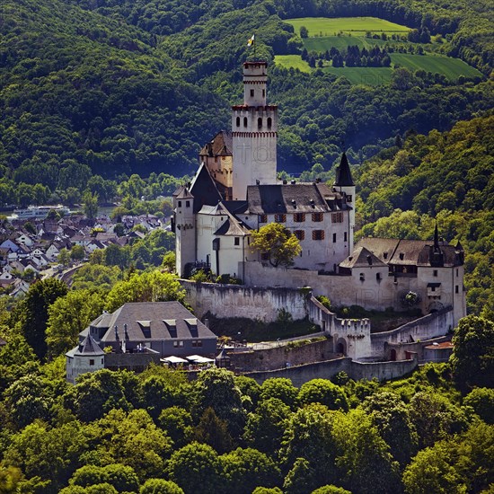 View of the Rhine Valley with Marksburg Castle