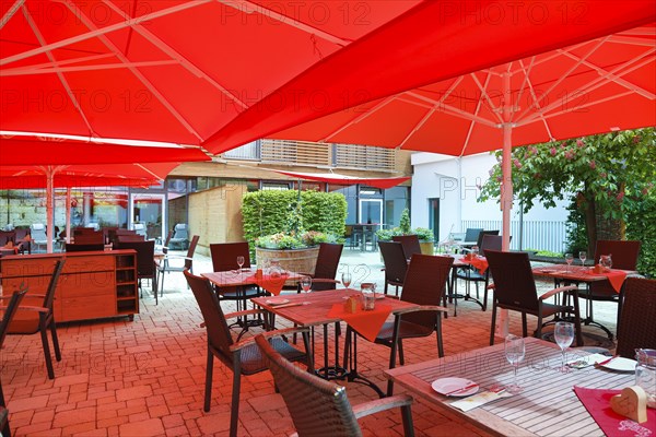 Tables and chairs on the terrace