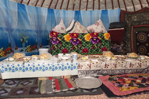 Table set for guests in a yurt