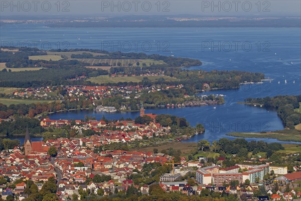 Aerial view of the town of Roebel on the western shore of the Mueritz